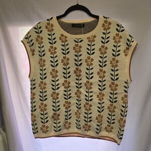 Amazon Floral Knit Vest - Cream and Orange